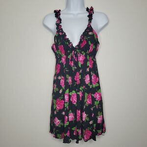 Smart & Sexy black pink floral lingerie to wear ruffle strap cute tunic Large